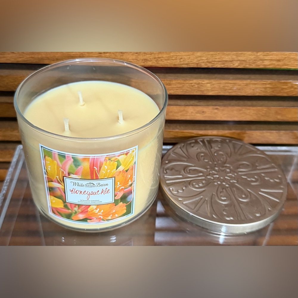 Rare HTF Bath & Body Works Honeysuckle 3-Wick Candle